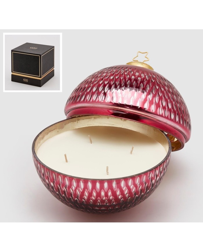 Candela con vaso sfera molata d. 18 cm col. burgundy