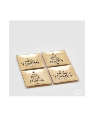 set 4 Piatti quadrato merry christmas col. oro misure 11x11 cmbrand:edg