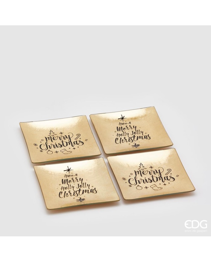 set 4 Piatti quadrato merry christmas col. oro misure 11x11 cmbrand:edg