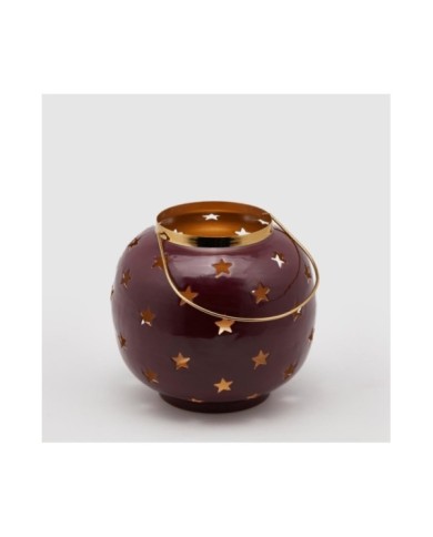 Lanterna in metallo con stelle. h. 20 cm diam. 20 col. burgundy