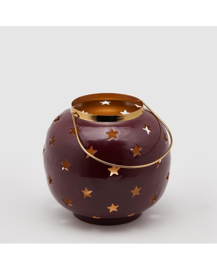 Lanterna in metallo con stelle. h. 20 cm diam. 20 col. burgundy