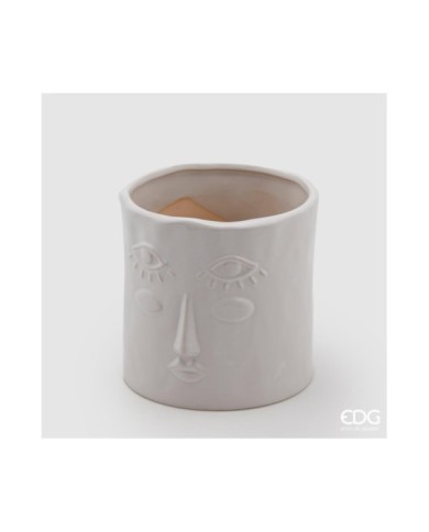 Vaso con faccia in ceramica Occhi e guance. h. 15.5 cm diametro 15.5 cm col. bianco