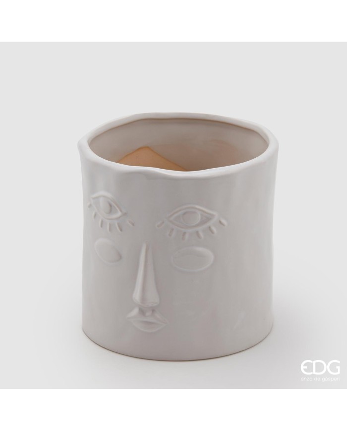 Vaso con faccia in ceramica Occhi e guance. h. 15.5 cm diametro 15.5 cm col. bianco