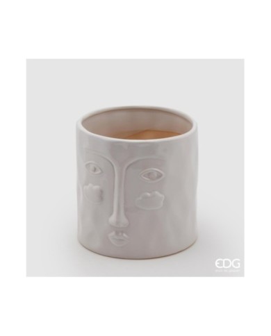 Vaso con viso in ceramica Occhi e nuvole h. 15.5 cm diametro 15.5 cm col. bianco