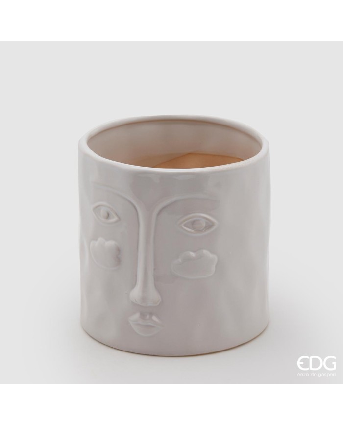 Vaso con viso in ceramica Occhi e nuvole h. 15.5 cm diametro 15.5 cm col. bianco