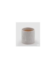 Vaso viso in ceramica occhi e soli. altezza15.5 cm diametro 15.5 cm col. bianco