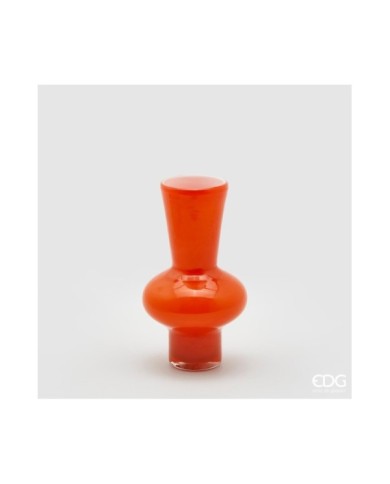 Vaso in vetro svasato con sfera. h. 25 cm diam. 14 cm col. arancio