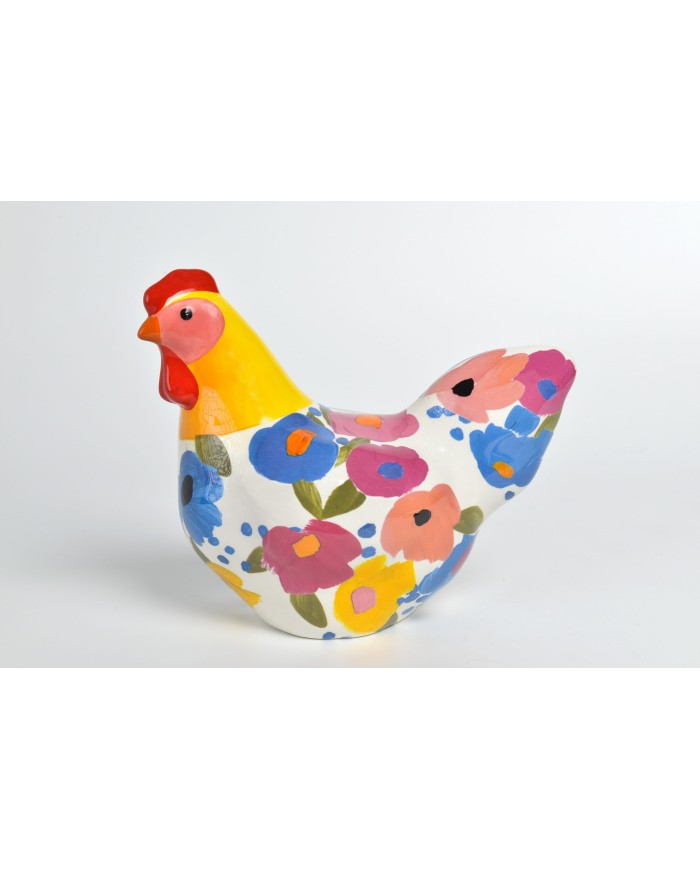 Gallina in ceramica colorata. dimensione 21x12.5x17 cm