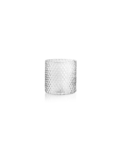 Vaso cilindro Diamond. in vetro trasparente lavorato altezza15 diametro 15 cm