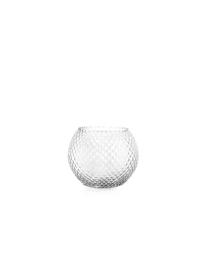 Vaso sfera Diamond. in vetro trasparente lavorato diametro 16 cm