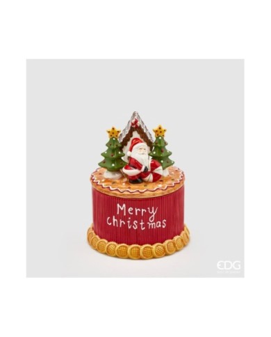 Contenitore rotondo "Merry Christmas" con Babbo Natale. ceramica h.22 cm diam. 18 col. verde/rosso