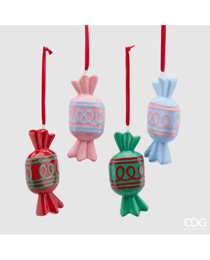 Decorazione "caramella" in 4 modelli diversi e in colori ass. 12 cm(il prezzo fa riferimento al singolo pezzo)