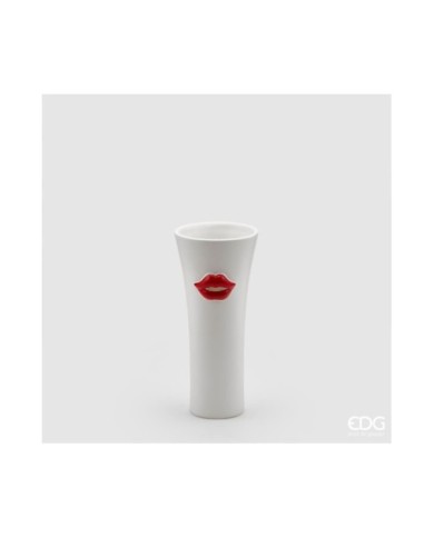 Vaso "kiss". ceramica h.21 diam. 9 col. bianco/rosso