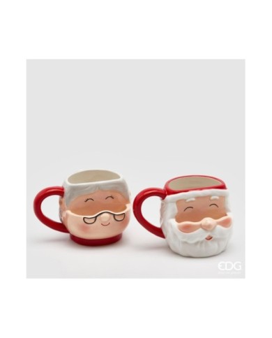 Tazza Babbo Natale o Mamma Natale con porta snack. ceramica col. bianco/rosso (il prezzo fa riferimento alla singola tazza).