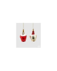 Decoro "bottiglia". vetro. h. 11 col. rosso/oro. 2 versioni (il prezzo fa riferimento al singolo pezzo).