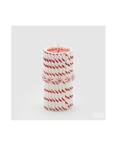 Candela "candy cane". cera. h. 15.5 diam. 7.5 col. rosso/bianco.