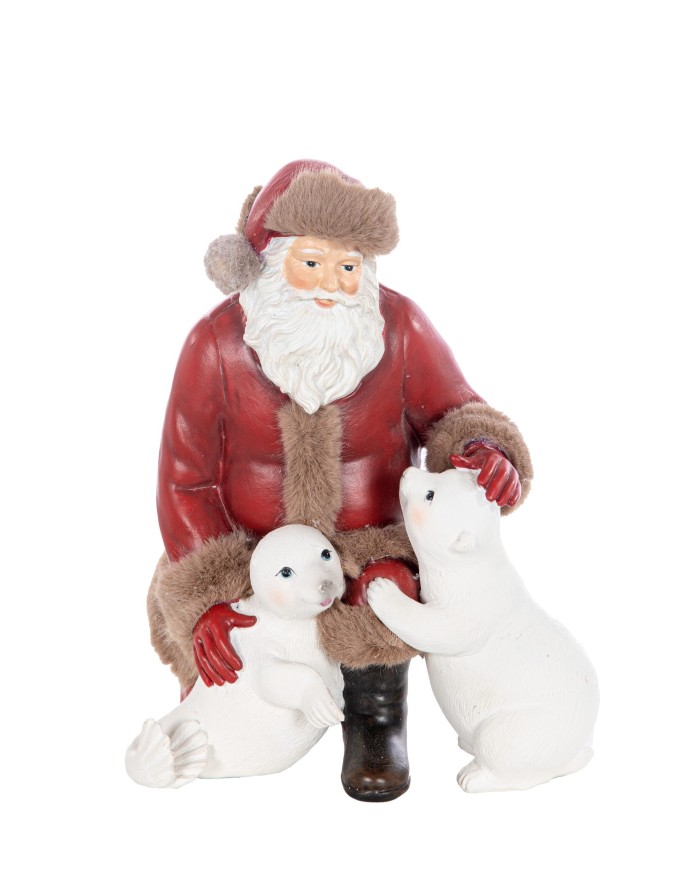 Babbo natale con orsetti. resina. 20 cm col. rosso/bianco