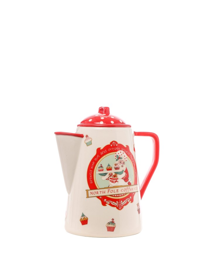 Caraffa in ceramica col. rosso/bianco. dimensioni: 19x13.5x22.5