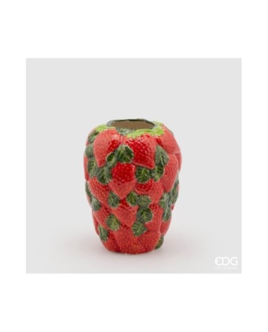 vaso "fragole"con foglie alt. 22 diam. 17 col. rosso/verde.