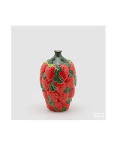 vaso "fragole" con foglie. ceramica alt. h. 24 diam. 15 col. verde/rosso