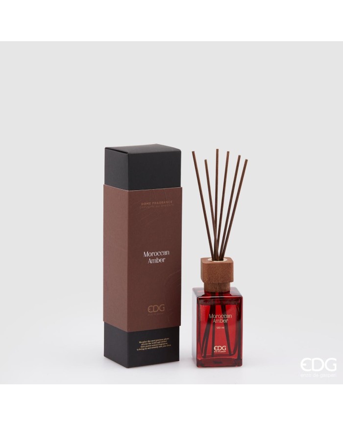 Profumatore bottiglia con tappo in legno. 120 ml. bastoncini inclusi. essenza: ambra del Marocco -