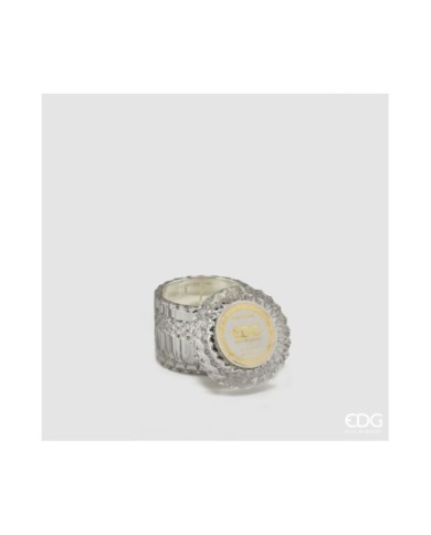Candela crystal con vaso in vetro h. 8.5 cm diametro 9 cm (160 gr) col. naturale. profumazione: cocco