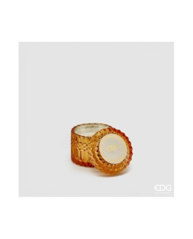 Candela crystal con vaso in vetro h. 8.5 cm diametro 9 cm (160 gr) col.ocra. profumazione: waterlily