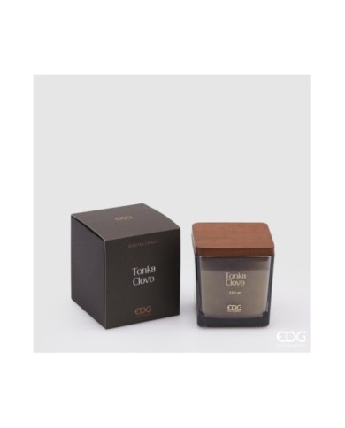 Candela con tappo legno alt. 9.5 essenza: tonka clove -