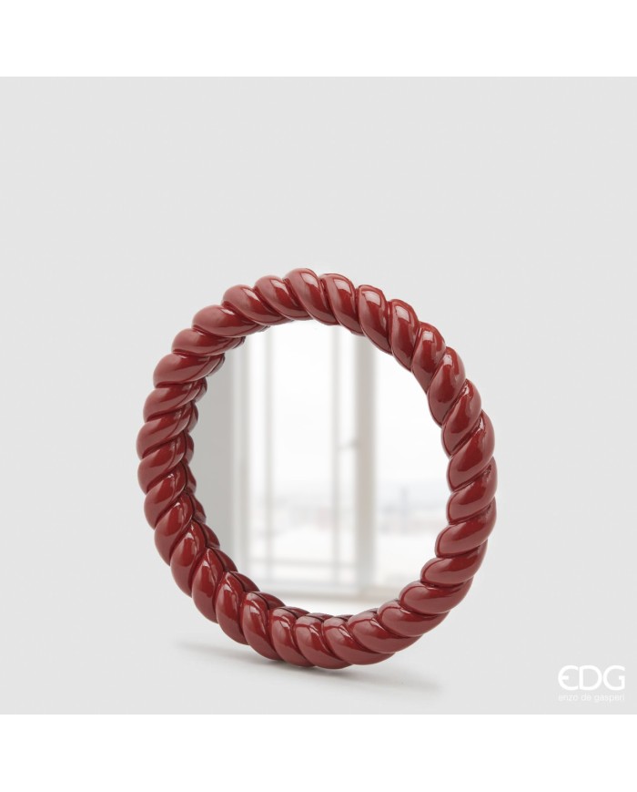 Specchio torchon rotondo. diametro 25 col. rosso scuro-