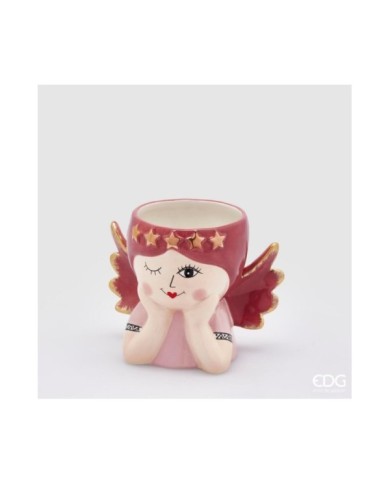 Vaso "angel" con diadema. ceramica h. 14.5 cm col. rosa