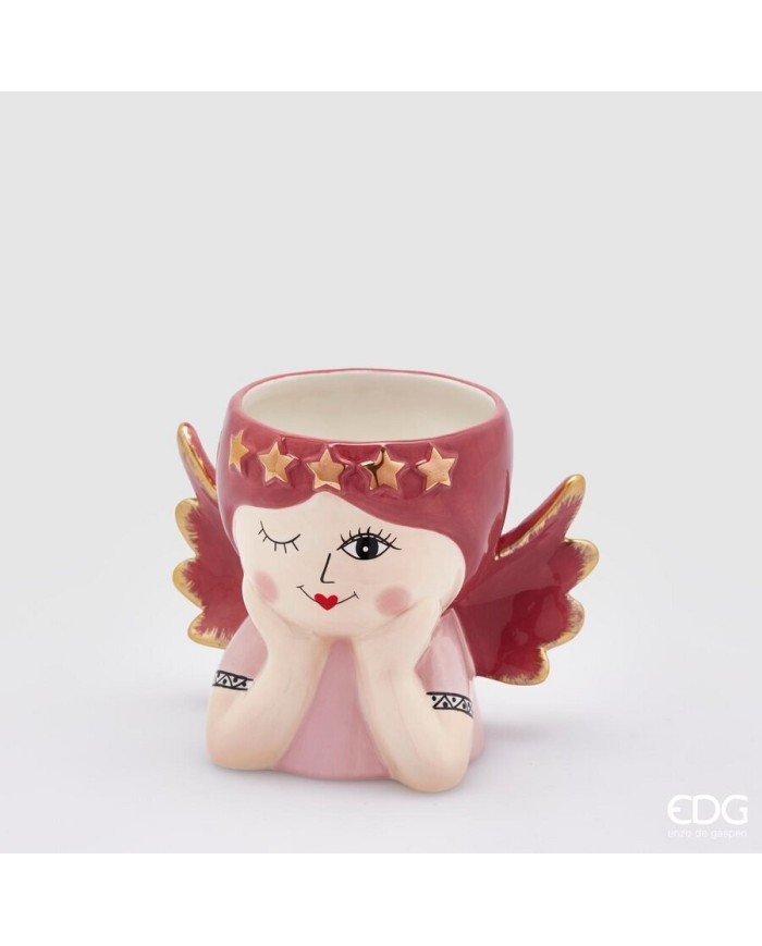 Vaso "angel" con diadema. ceramica h. 14.5 cm col. rosa