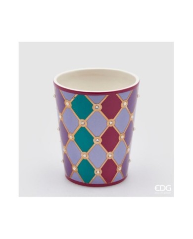 Vaso "rombi" svasato. ceramica h. 17 diametro 14 col. multi