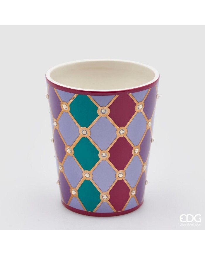 Vaso "rombi" svasato. ceramica h. 17 diametro 14 col. multi