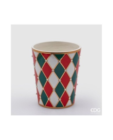 Vaso "rombi" svasato. ceramica h. 17 diametro 14 col. verde/rosso