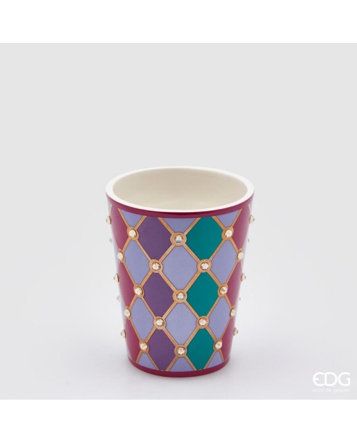 Vaso "rombi" ceramica h. 13 diametro 10.5 col. multi