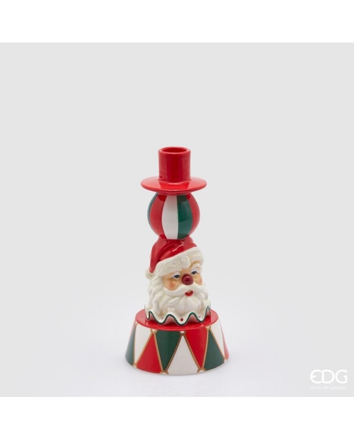 Portacandela "Santa Clown". ceramica h. 21 diametro 10 col. verde/rosso