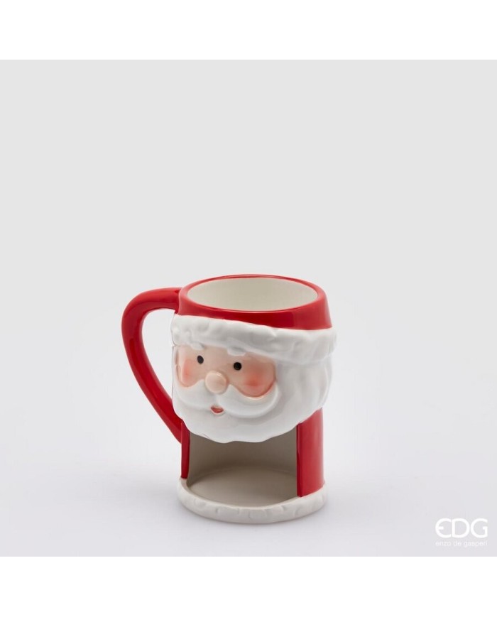 Tazza "Babbo natale" porta biscotti. ceramica h. 12 diametro 10 col. rosso bianco