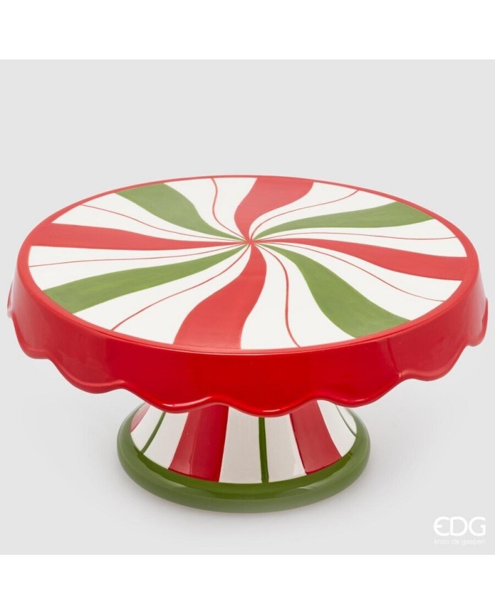 Alzata "candy". ceramica h. 15 diametro 30.5 cm col. verde/rosso