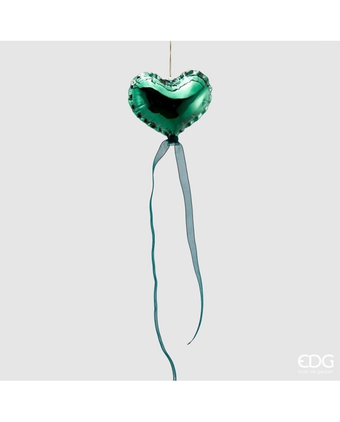 Decoro palloncino "cuore". vetro. diametro 12 col. verde scuro
