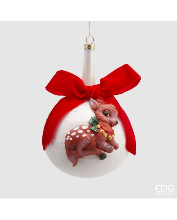 Sfera vetro "bamby" con fiocco. vetro. diametro 10 cm col. Bianco