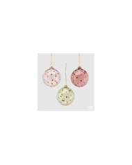 Sfera "pois". vetro. 3 modelli col. verde/rosa. diametro 8 cm (il prezzo fa riferimento al singolo pezzo)