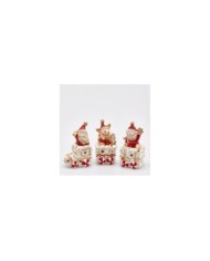 Treno babbo+uomoneve+renna. con led. porcellana. serie 3 pz. 24 col. rosso/bianco