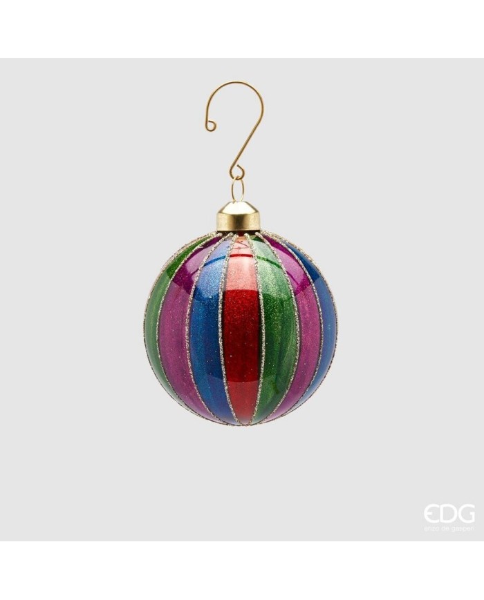 Sfera "righe". vetro. diametro 8 col. multi con glitter oro