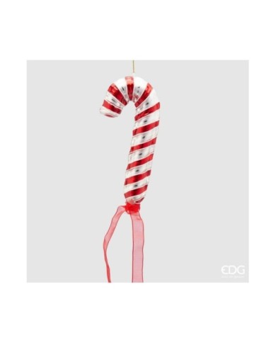 Decoro palloncino "candy". vetro. h. 18 col. rosso/bianco