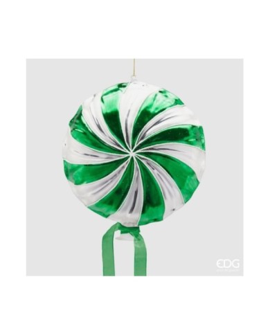 Decoro palloncino "girella". vetro. diametro 17 col. verde/bianco