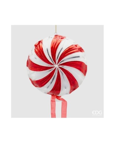 Decoro palloncino "girella". vetro. diametro 17 col. bianco/rosso