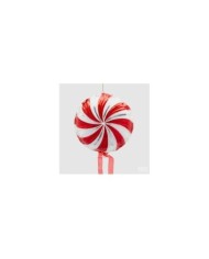 Decoro palloncino "girella". vetro. diametro 17 col. bianco/rosso