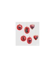 Decoro "ricamo". 6 modelli. vetro. col. rosso. h. 14 cm (il prezzo fa riferimento al singolo pezzo)