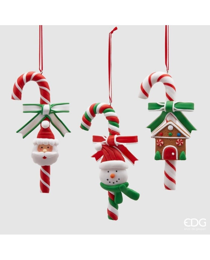 decoro candy cane. clay. 3 modelli h. 14 col. verde/rosso (il prezzo fa riferimento al singolo pezzo)