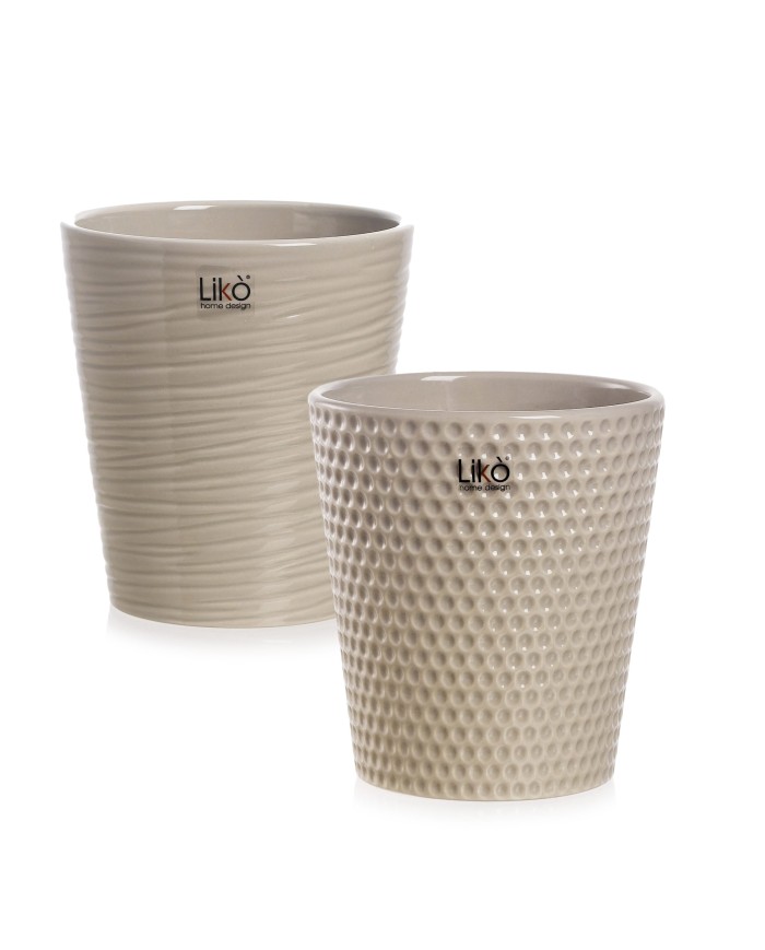 Vaso "caspò". ceramica diametro 13 h. 14 linee/ pois. col. grigio lucido